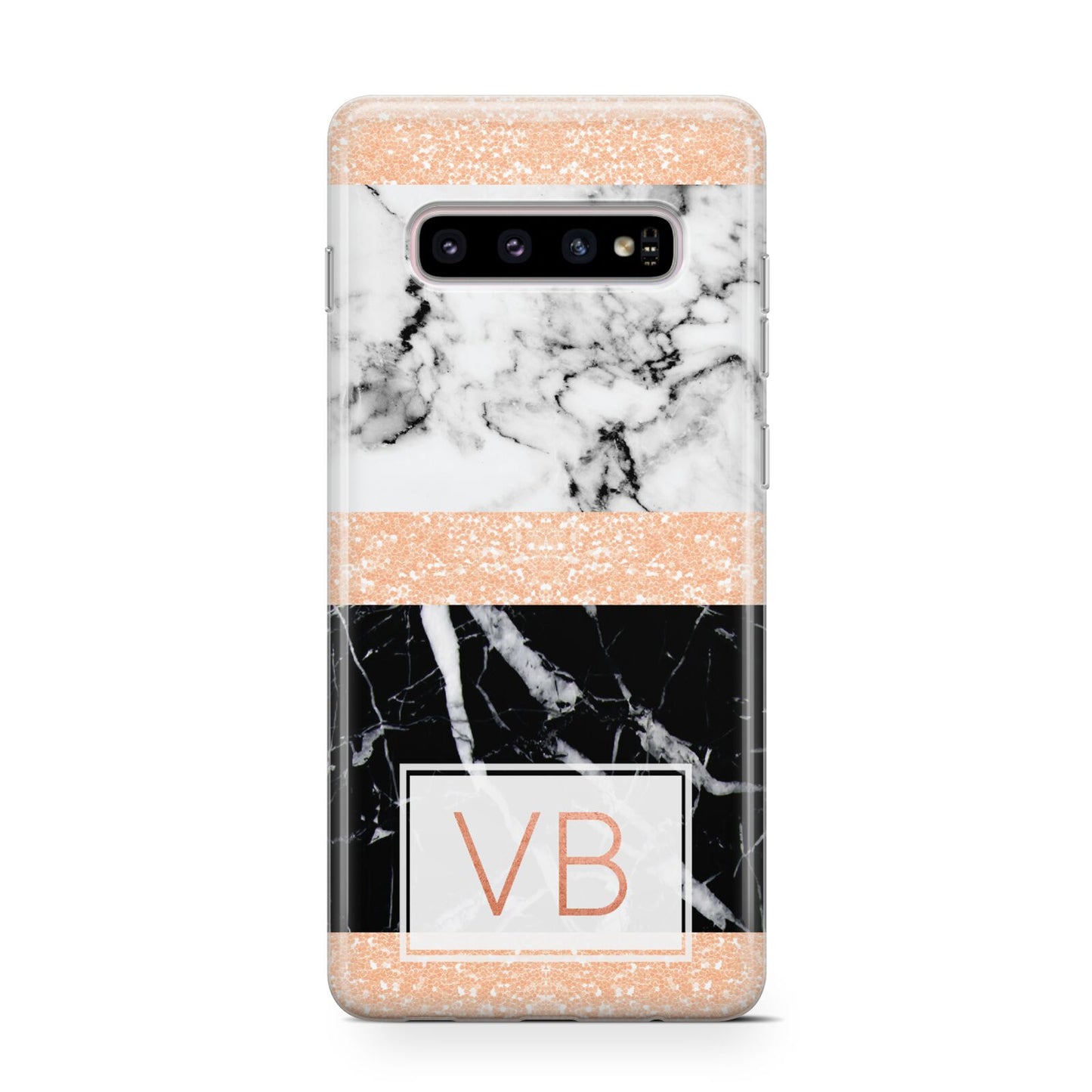 Personalised Black Marble Initials Samsung Galaxy S10 Case