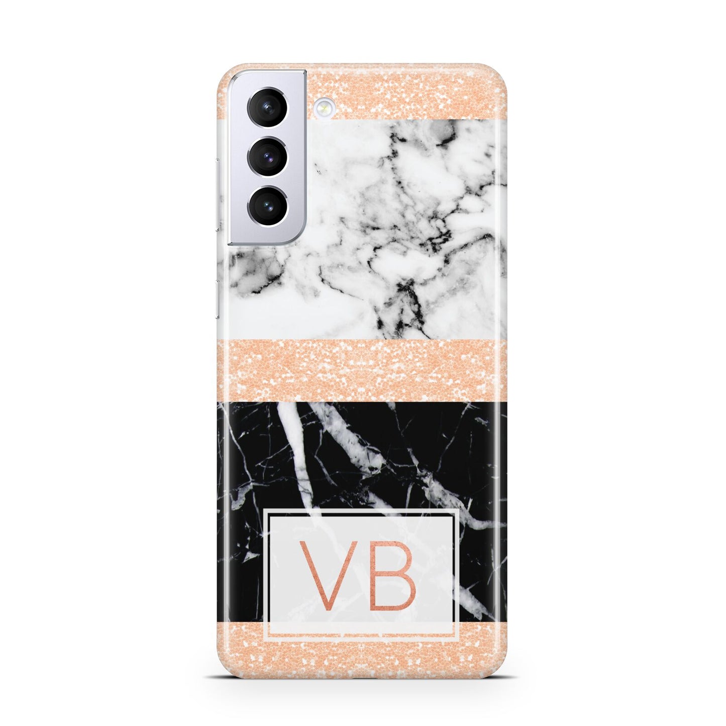 Personalised Black Marble Initials Samsung S21 Plus Case