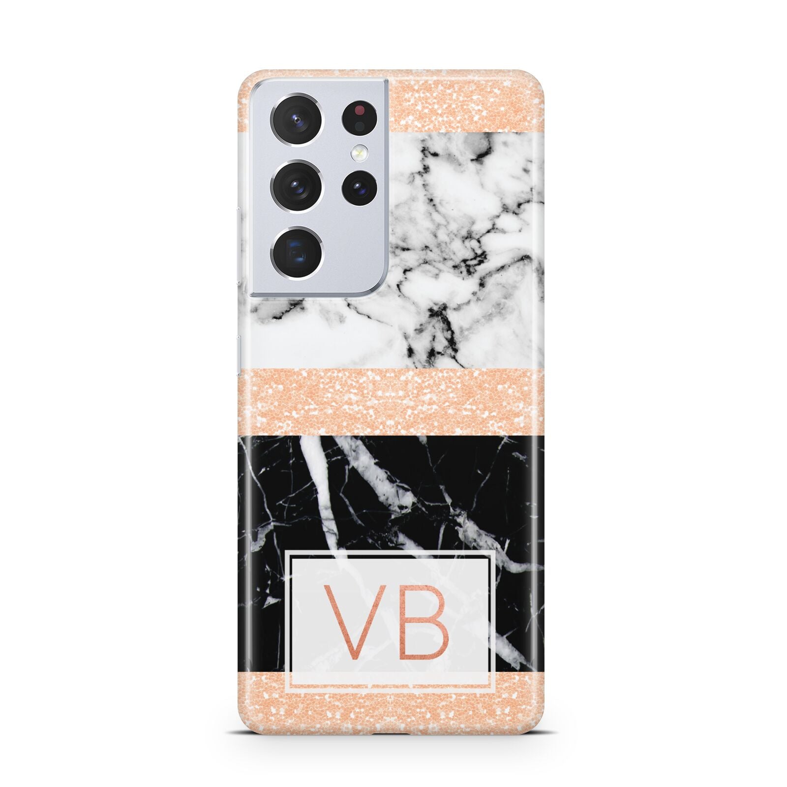 Personalised Black Marble Initials Samsung S21 Ultra Case