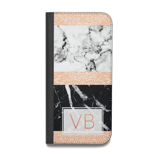 Personalised Black Marble Initials Vegan Leather Flip Samsung Case