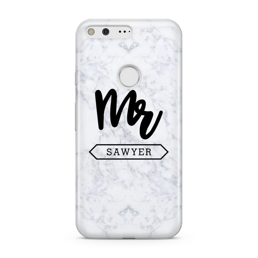 Personalised Black Mr Surname On Marble Google Pixel Case