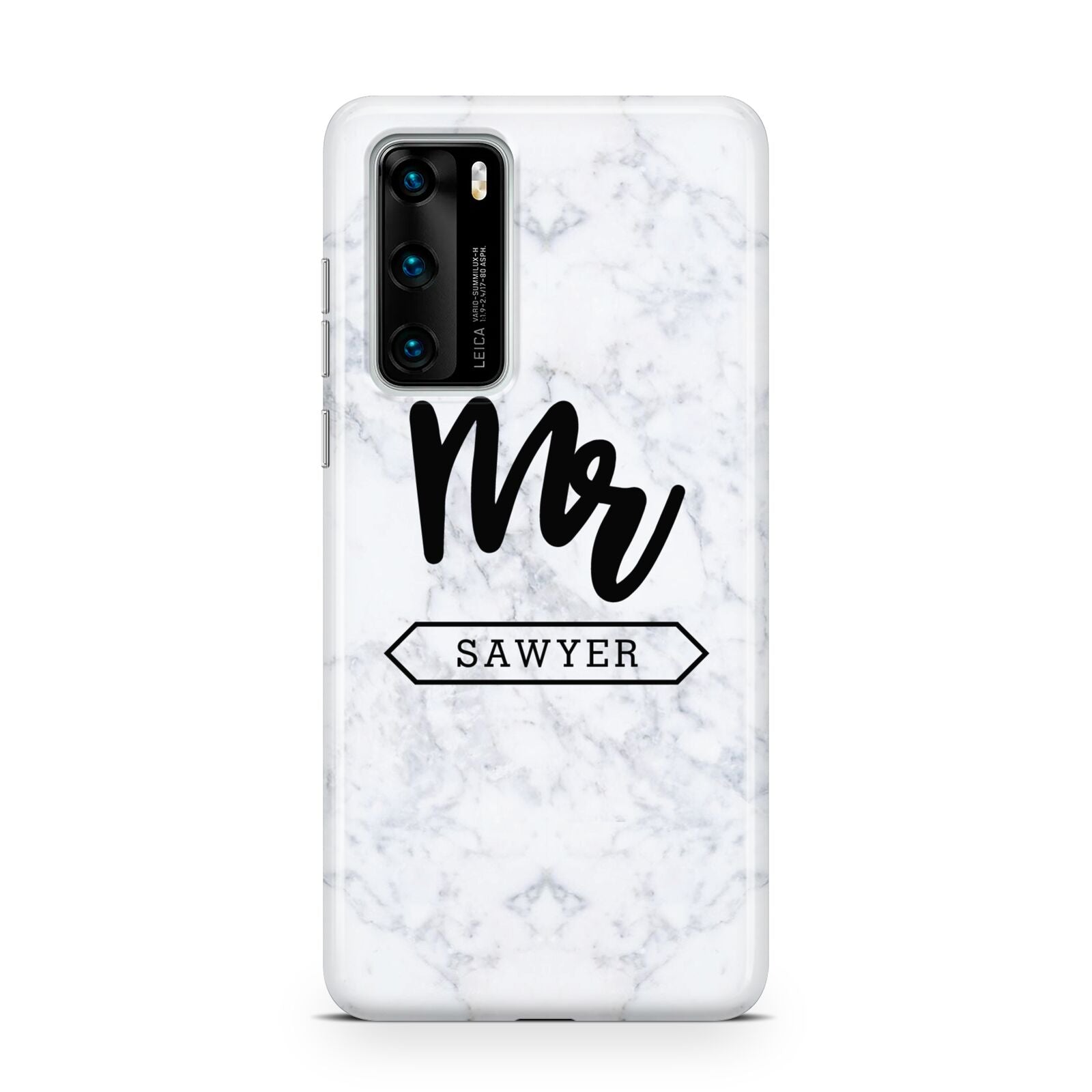 Personalised Black Mr Surname On Marble Huawei P40 Phone Case