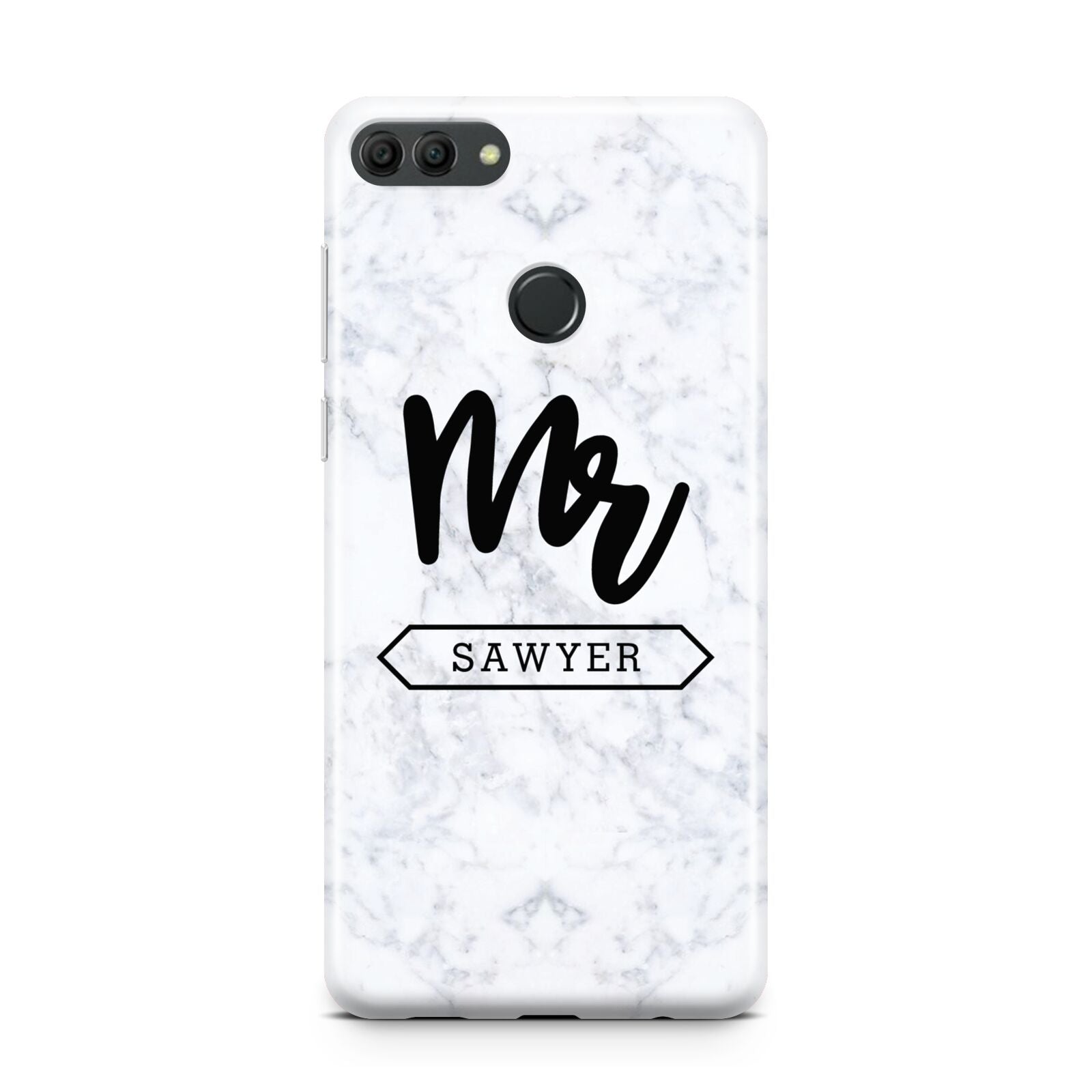 Personalised Black Mr Surname On Marble Huawei Y9 2018