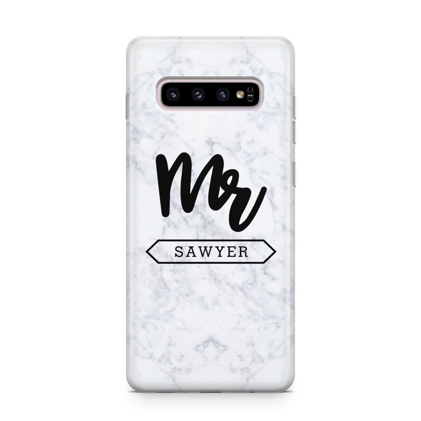 Personalised Black Mr Surname On Marble Samsung Galaxy S10 Plus Case