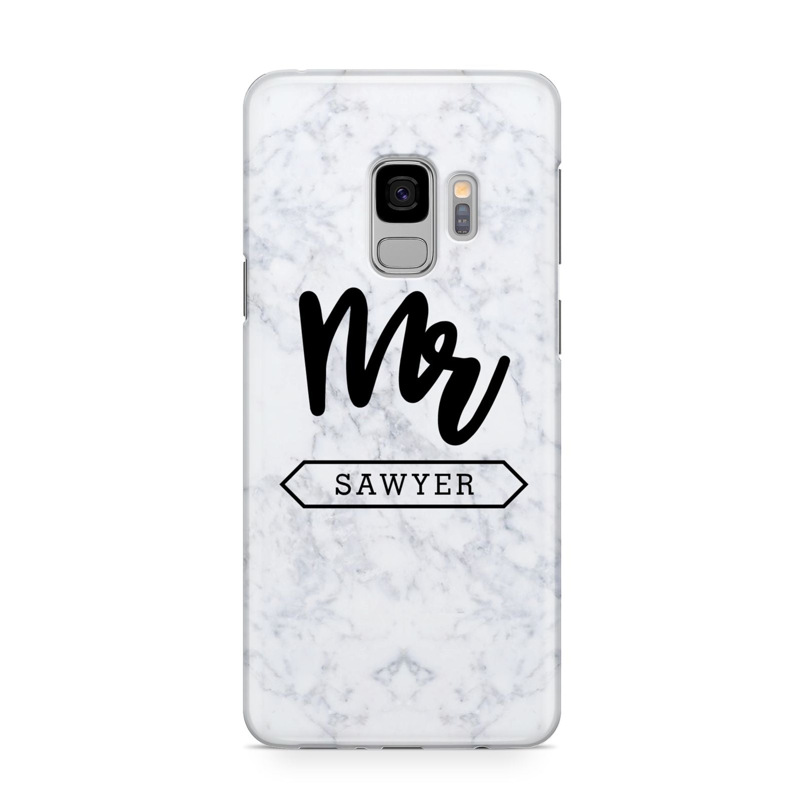 Personalised Black Mr Surname On Marble Samsung Galaxy S9 Case