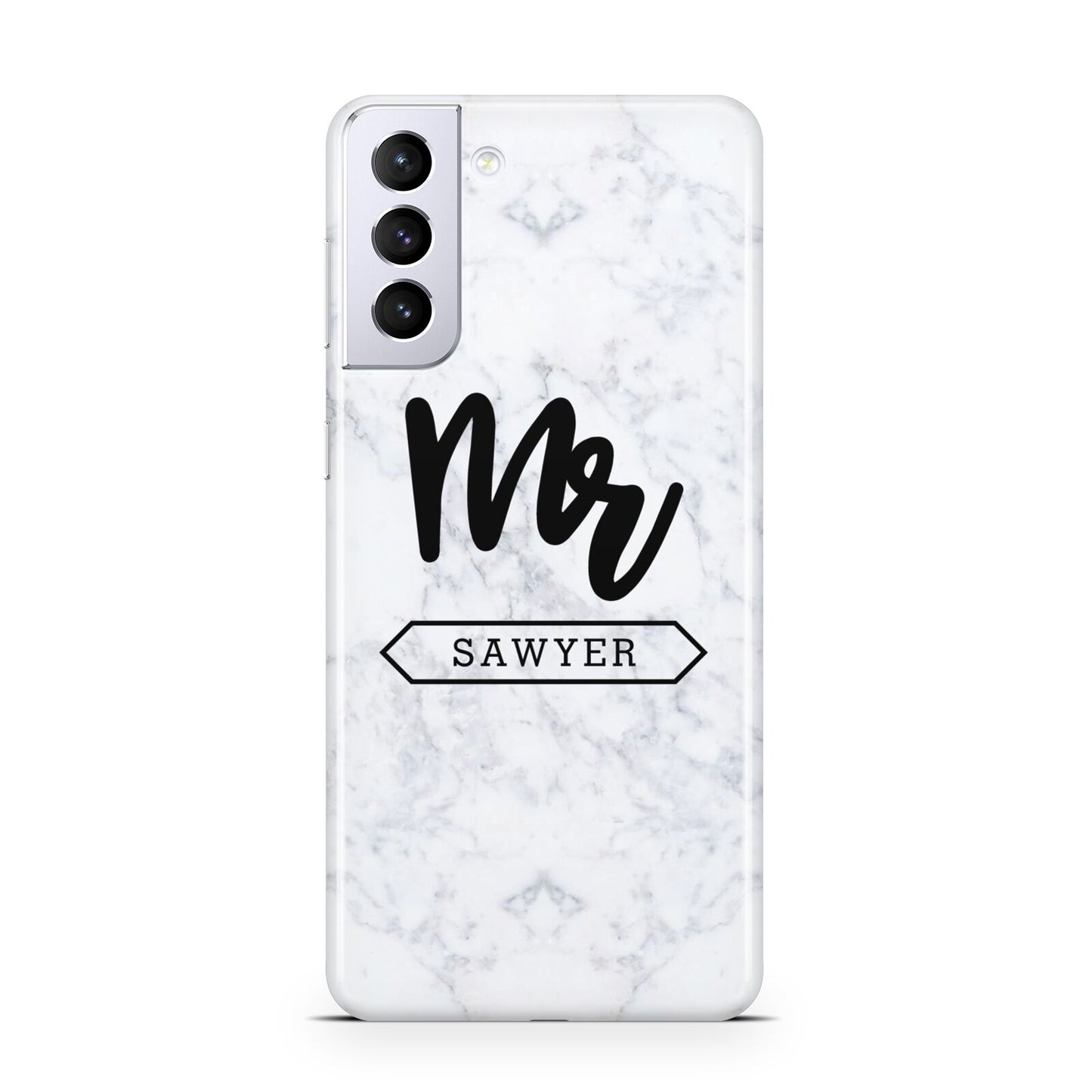 Personalised Black Mr Surname On Marble Samsung S21 Plus Phone Case