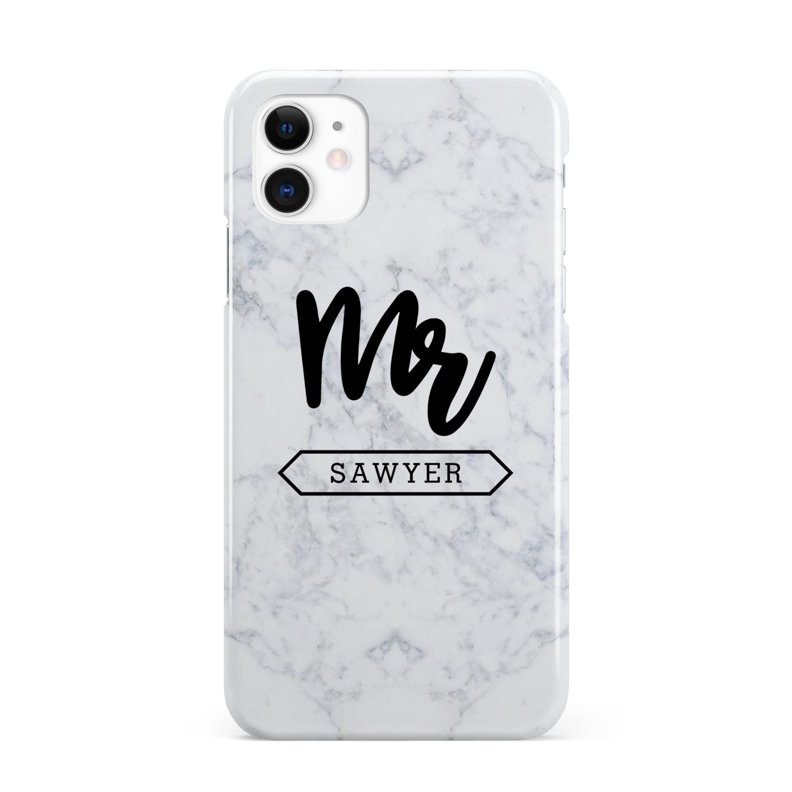 Personalised Black Mr Surname On Marble iPhone 11 3D Snap Case