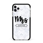 Personalised Black Mrs Surname On Marble Apple iPhone 11 Pro Max in Silver with Black Impact Case