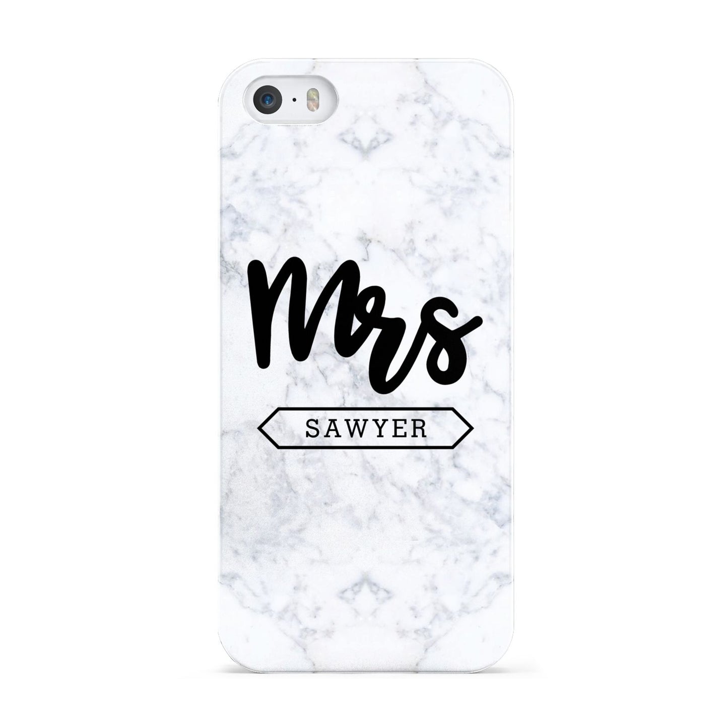 Personalised Black Mrs Surname On Marble Apple iPhone 5 Case