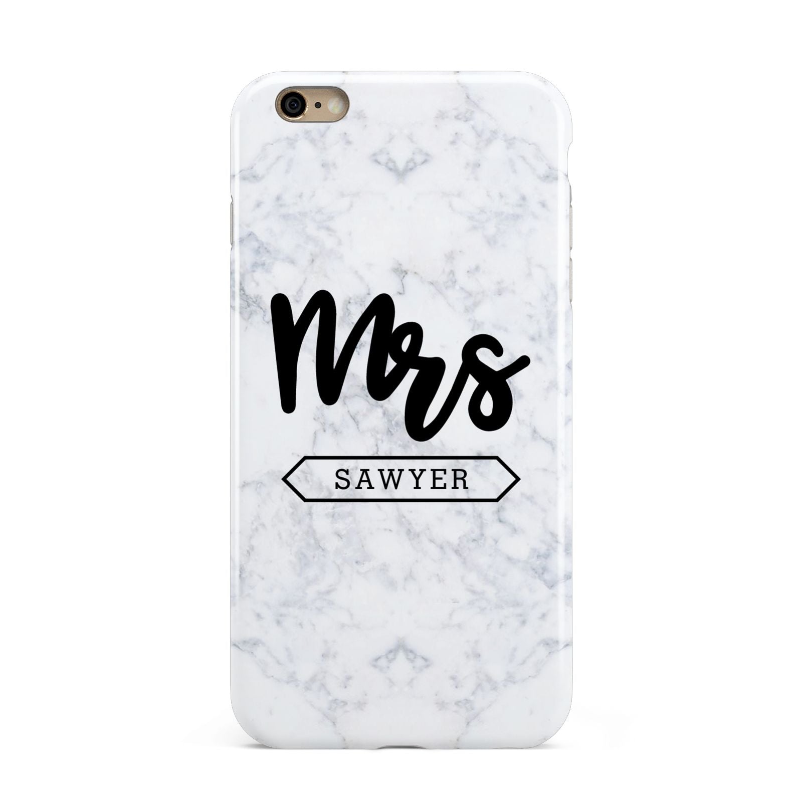 Personalised Black Mrs Surname On Marble Apple iPhone 6 Plus 3D Tough Case