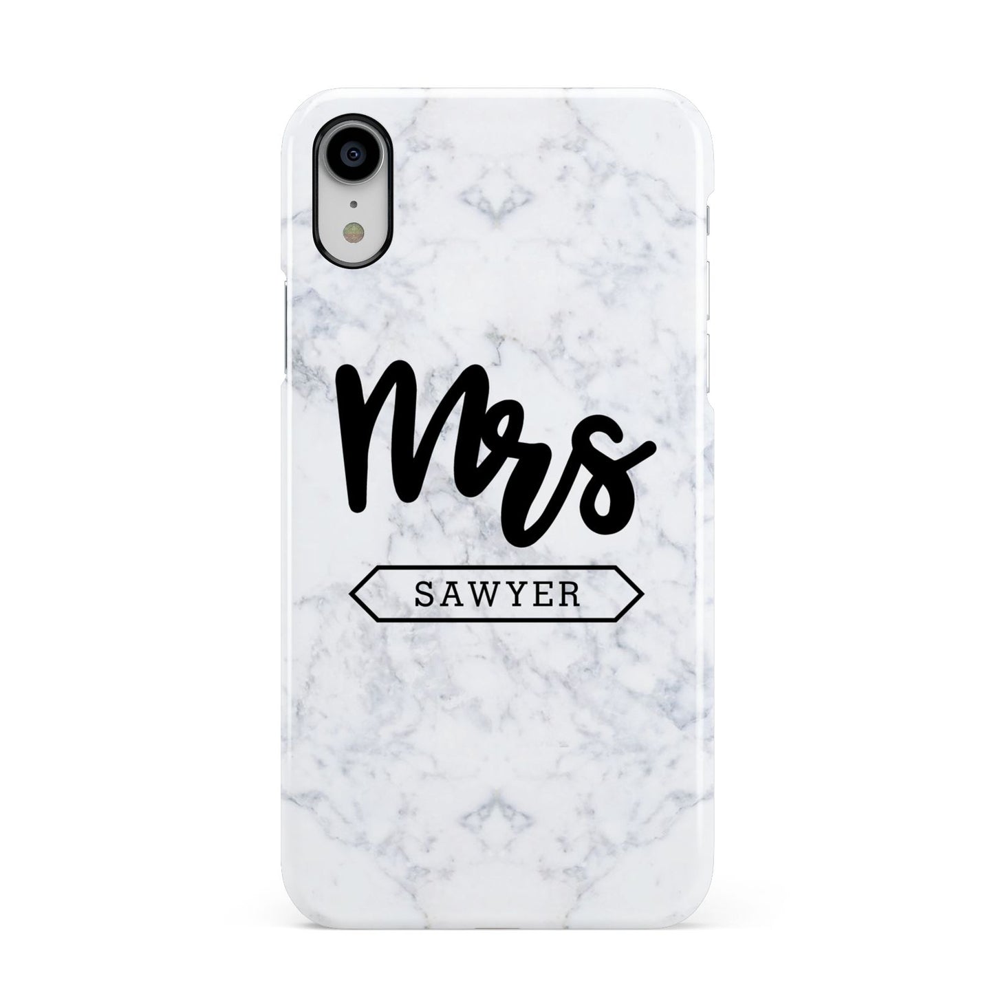 Personalised Black Mrs Surname On Marble Apple iPhone XR White 3D Snap Case