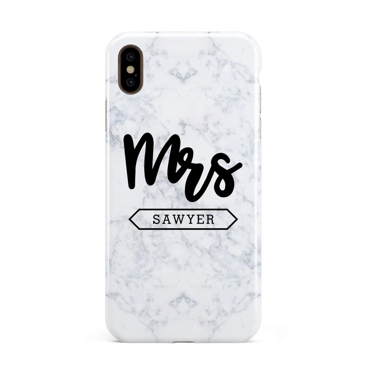 Personalised Black Mrs Surname On Marble Apple iPhone Xs Max 3D Tough Case