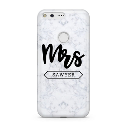 Personalised Black Mrs Surname On Marble Google Pixel Case