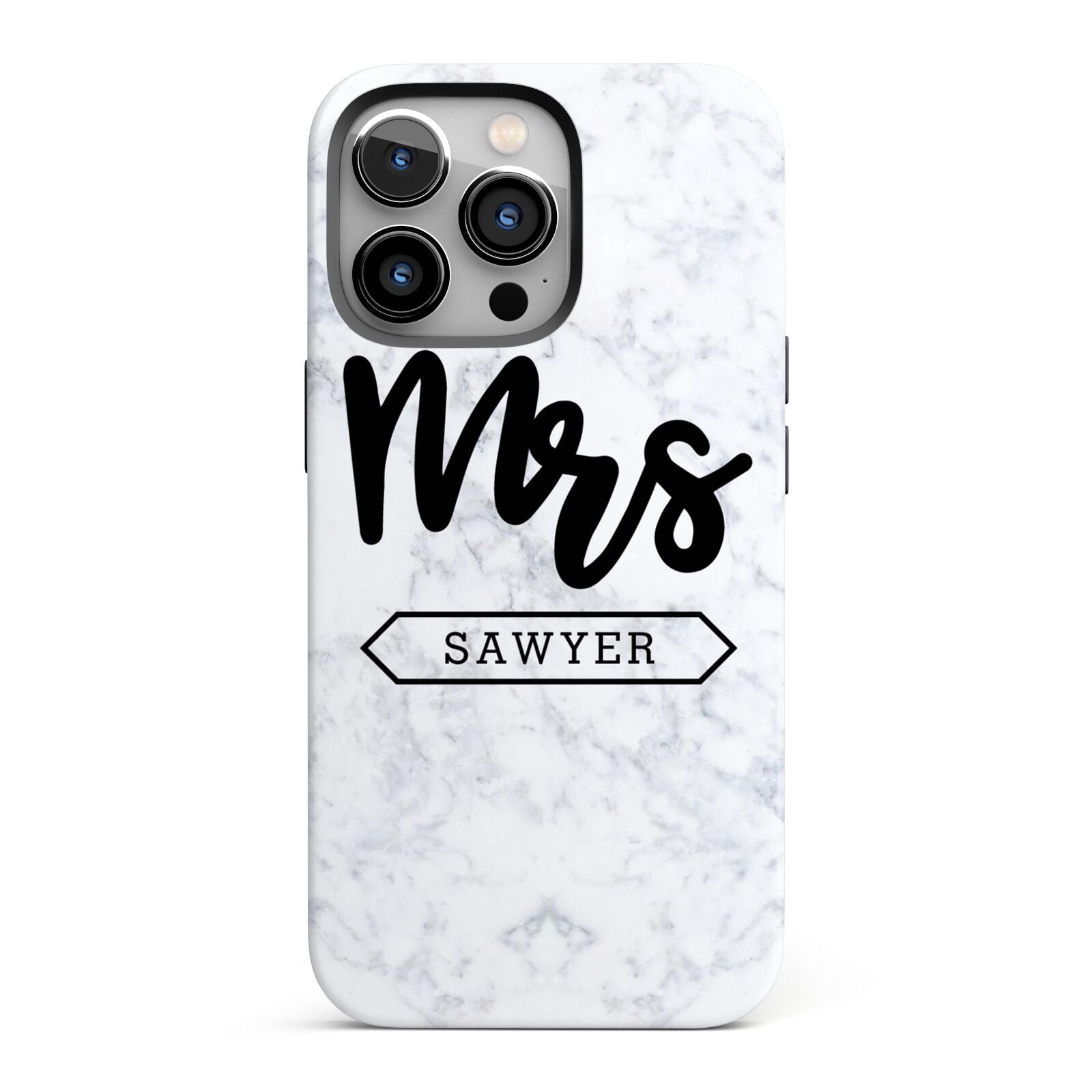 Personalised Black Mrs Surname On Marble iPhone 13 Pro Full Wrap 3D Tough Case