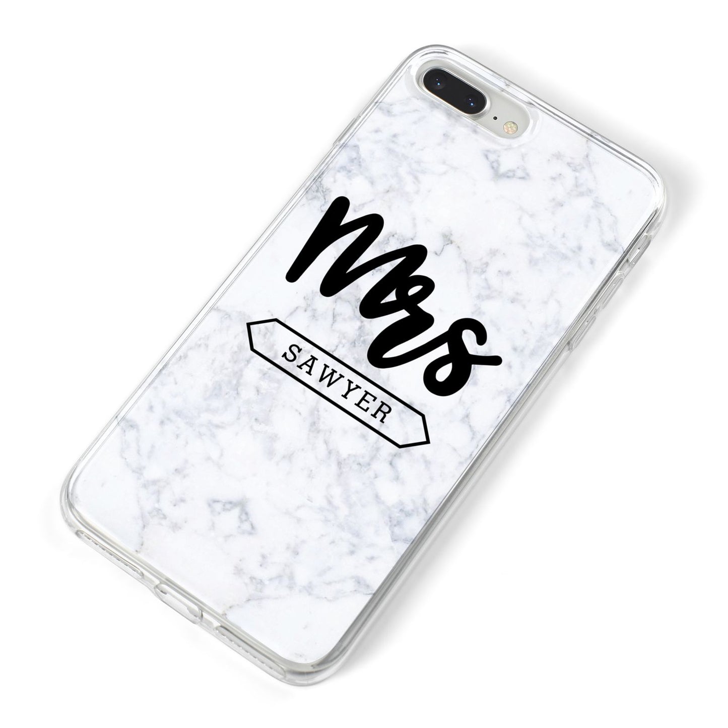 Personalised Black Mrs Surname On Marble iPhone 8 Plus Bumper Case on Silver iPhone Alternative Image