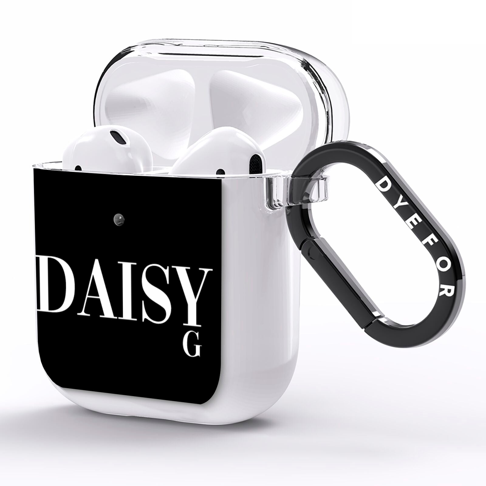 Personalised Black Name AirPods Clear Case Side Image