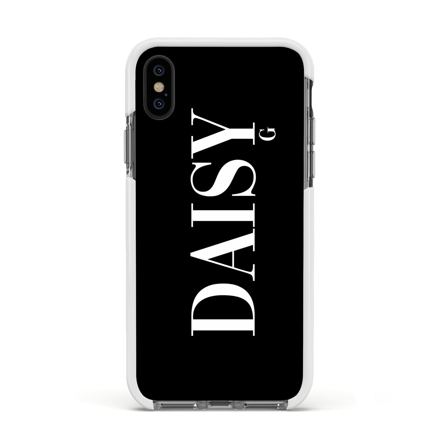 Personalised Black Name Apple iPhone Xs Impact Case White Edge on Black Phone