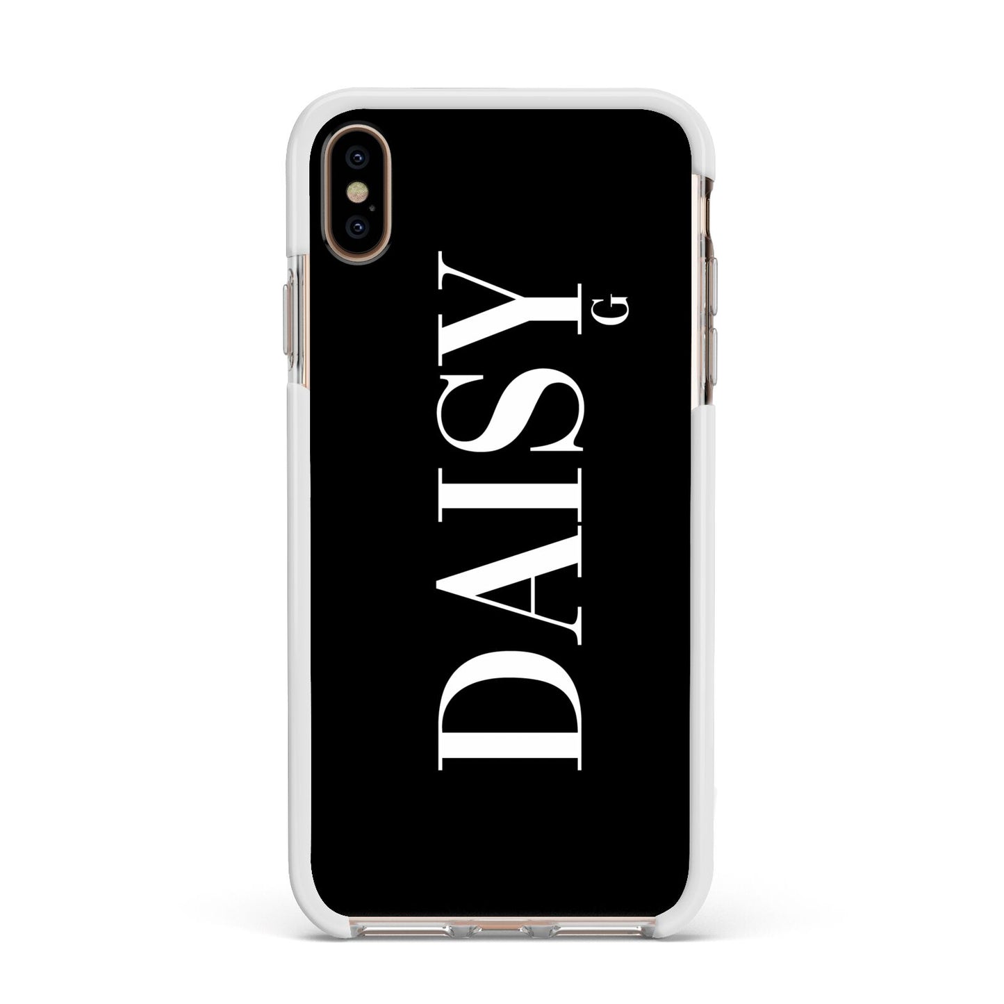 Personalised Black Name Apple iPhone Xs Max Impact Case White Edge on Gold Phone