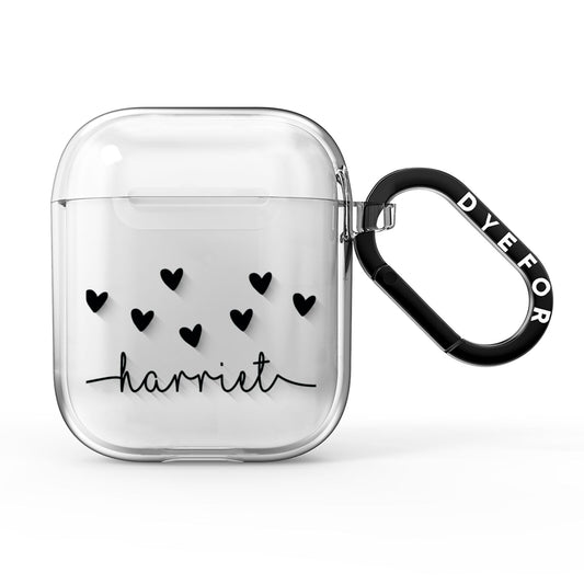 Personalised Black Name Love Hearts Clear AirPods Clear Case