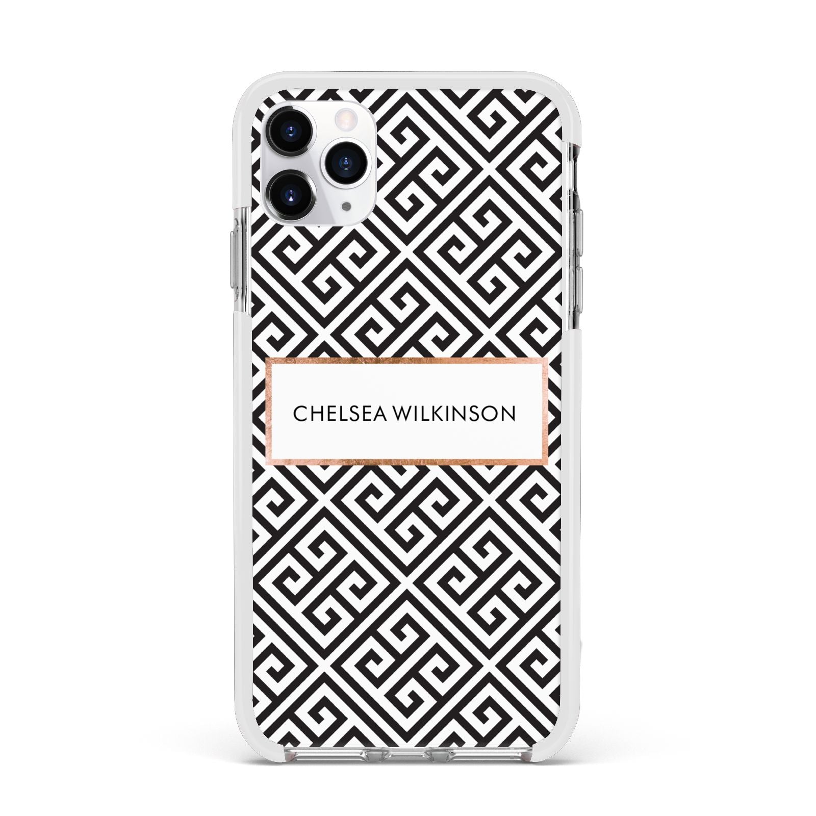 Personalised Black Pattern Name Or Initials Apple iPhone 11 Pro Max in Silver with White Impact Case