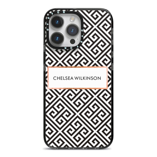 Personalised Black Pattern Name Or Initials iPhone 14 Pro Max Black Impact Case on Silver phone