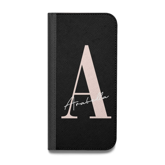 Personalised Black Pink Initial Vegan Leather Flip iPhone Case