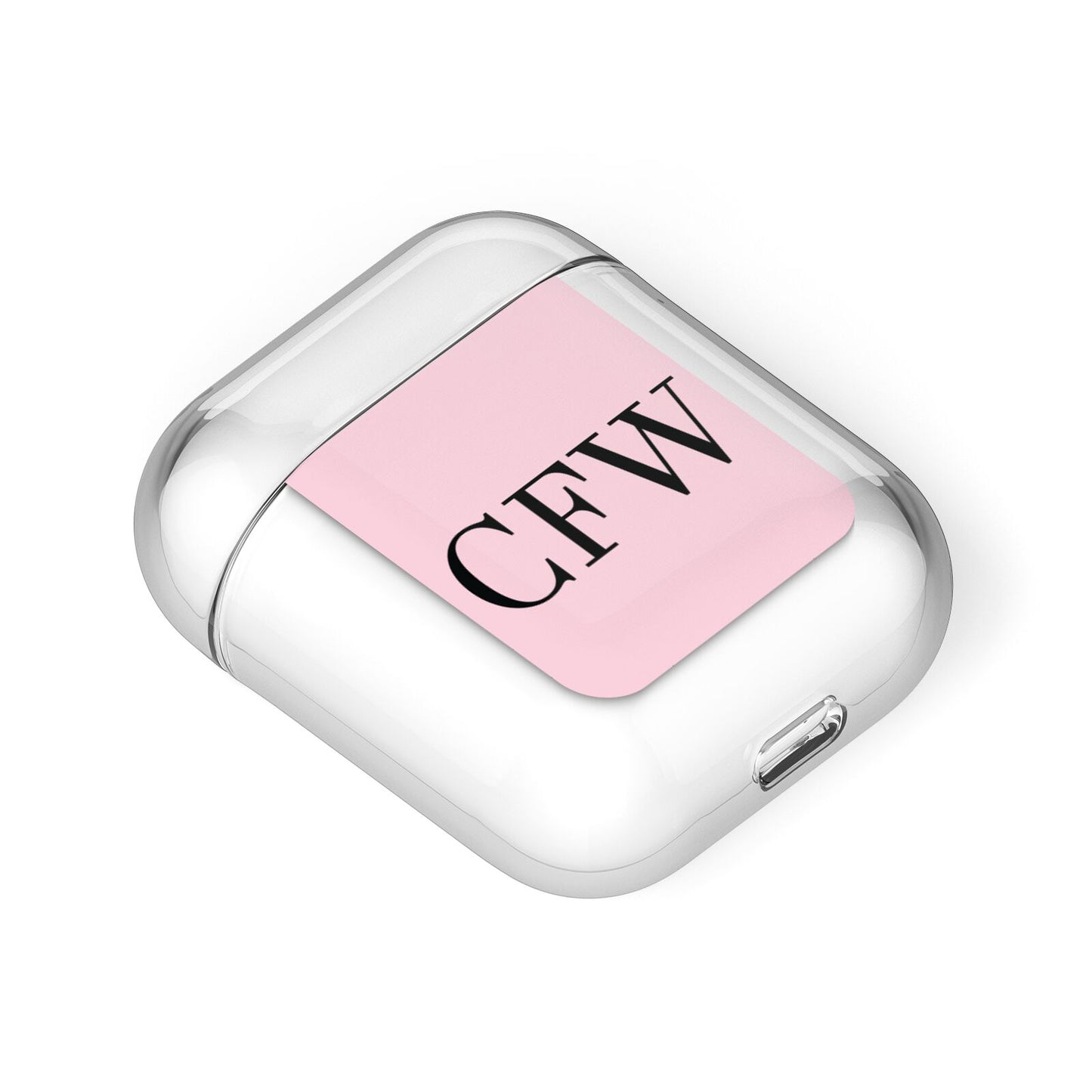 Personalised Black Pink Side Initials AirPods Case Laid Flat