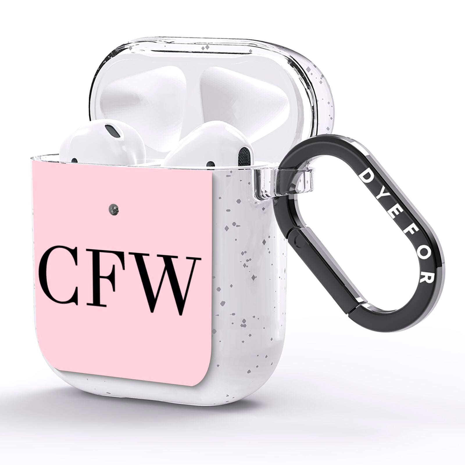 Personalised Black Pink Side Initials AirPods Glitter Case Side Image