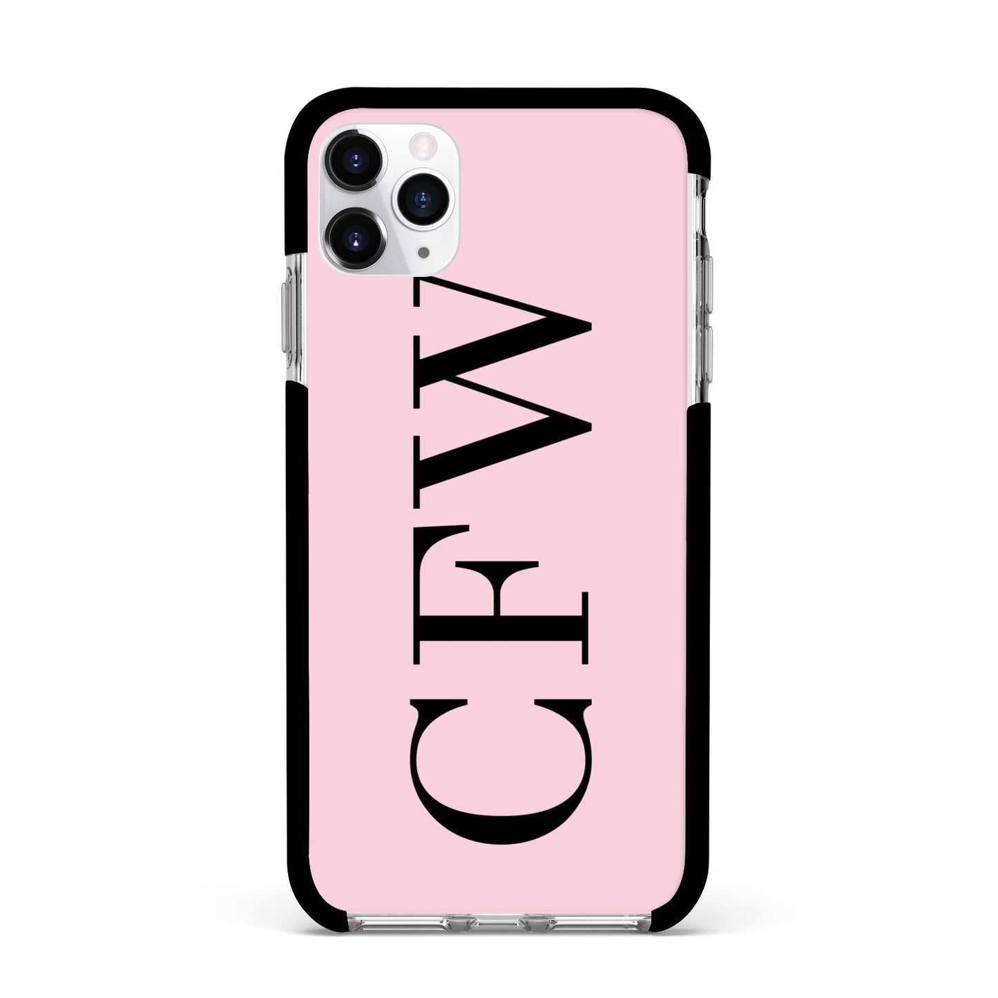 Personalised Black Pink Side Initials Apple iPhone 11 Pro Max in Silver with Black Impact Case