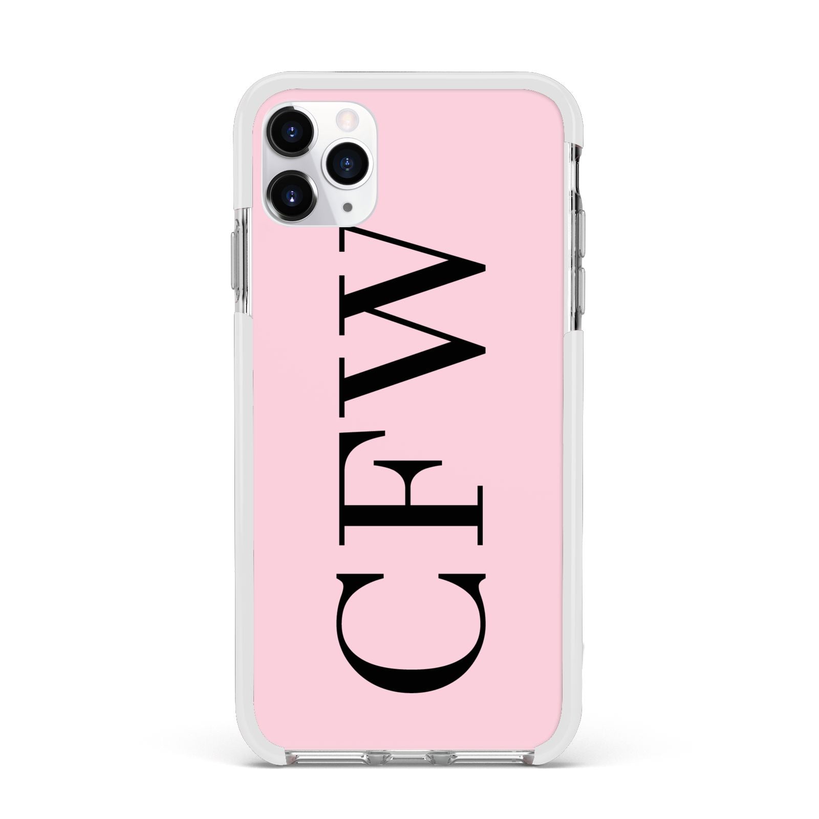 Personalised Black Pink Side Initials Apple iPhone 11 Pro Max in Silver with White Impact Case