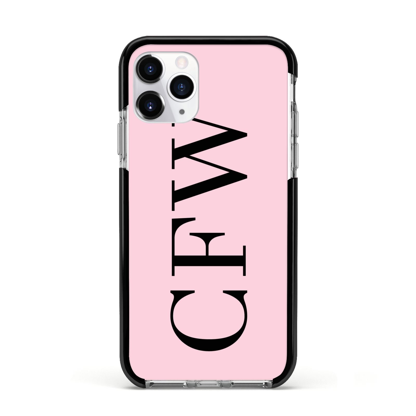 Personalised Black Pink Side Initials Apple iPhone 11 Pro in Silver with Black Impact Case