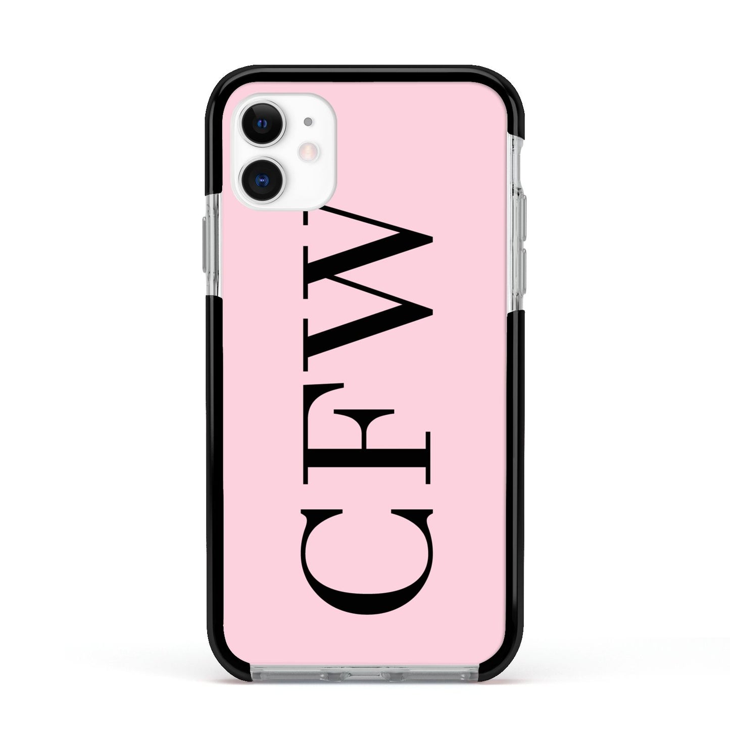 Personalised Black Pink Side Initials Apple iPhone 11 in White with Black Impact Case