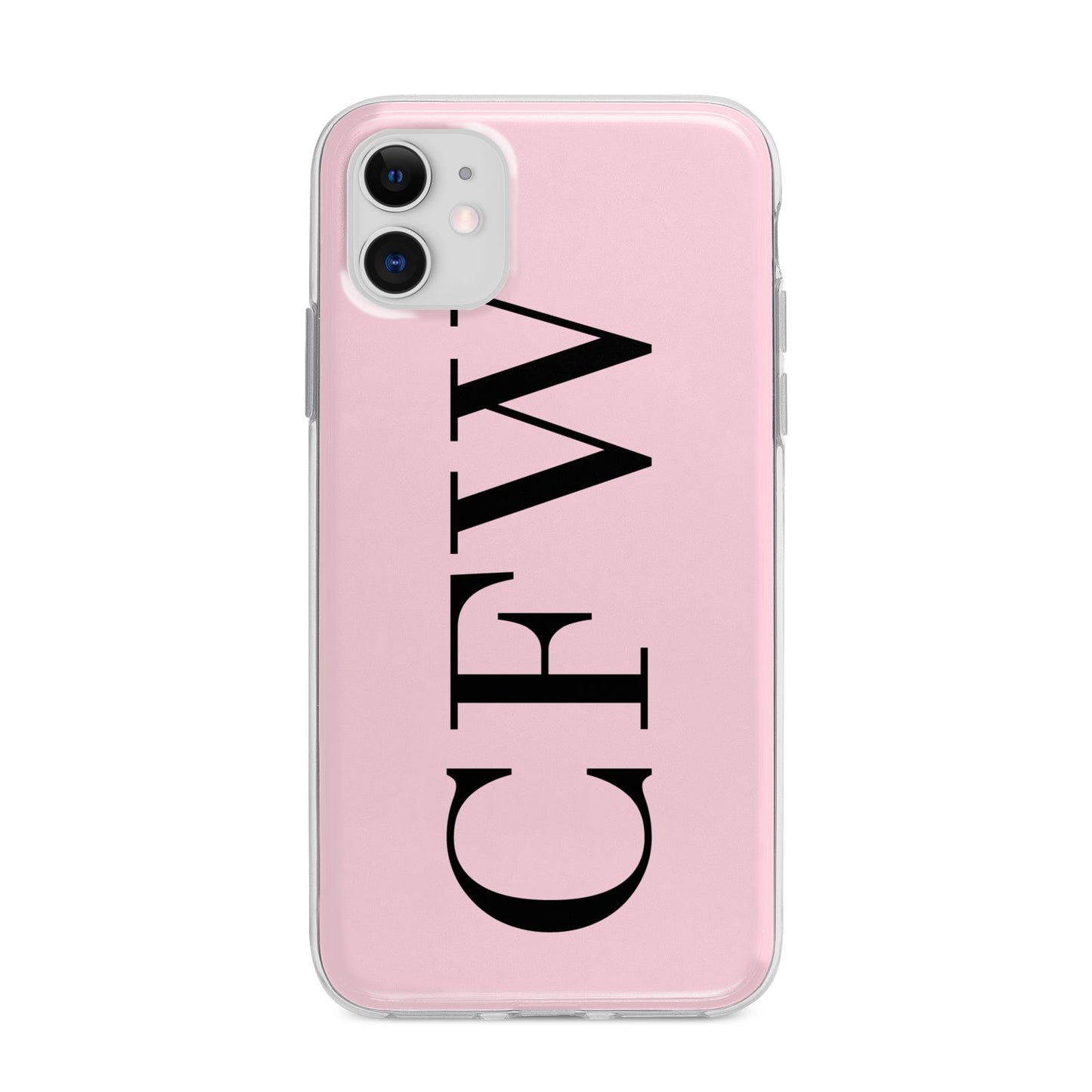 Personalised Black Pink Side Initials Apple iPhone 11 in White with Bumper Case