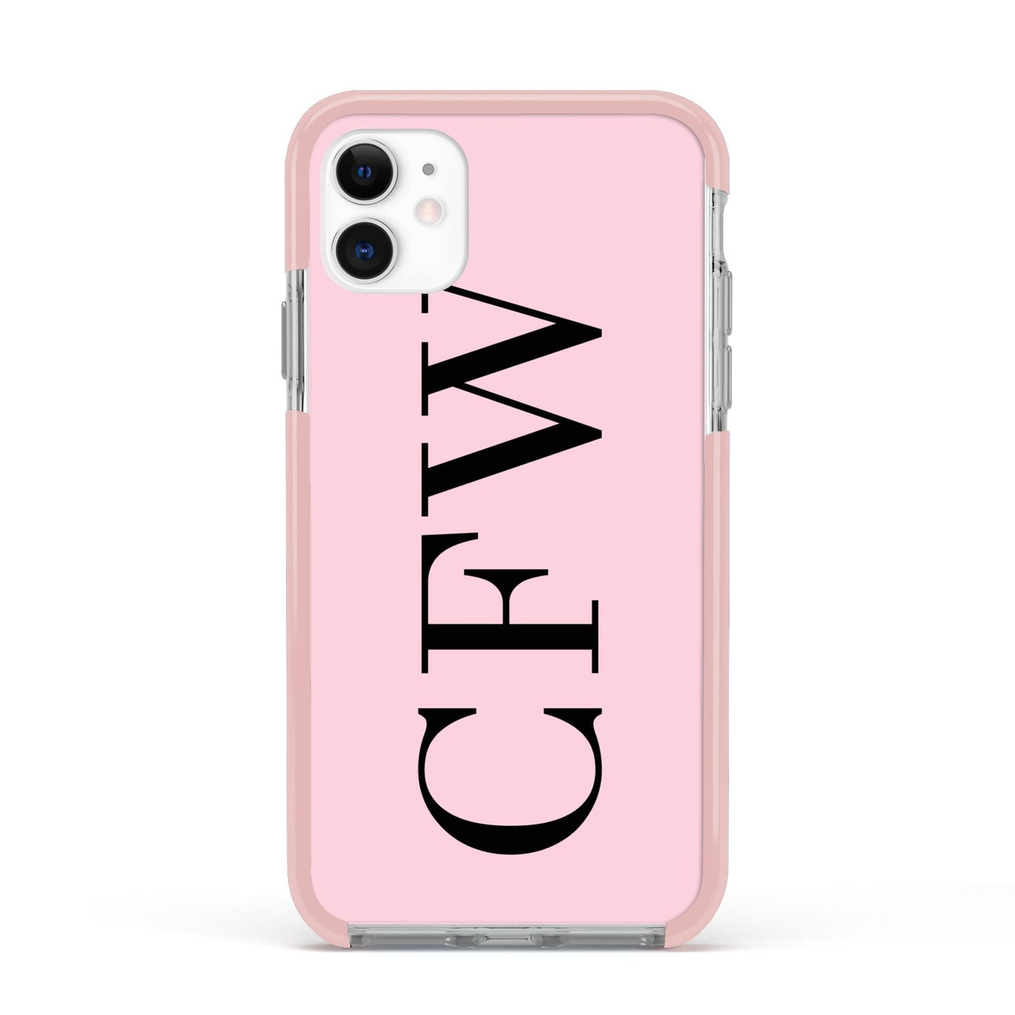 Personalised Black Pink Side Initials Apple iPhone 11 in White with Pink Impact Case