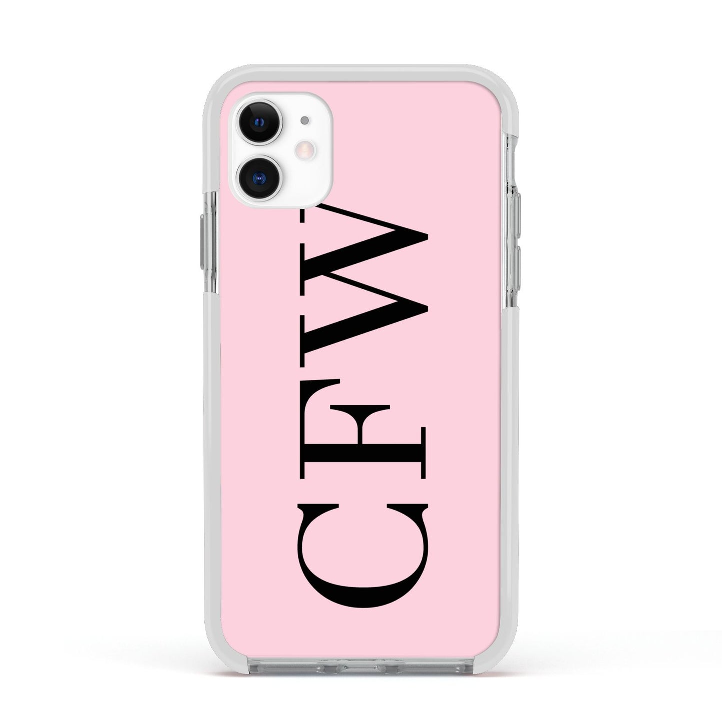 Personalised Black Pink Side Initials Apple iPhone 11 in White with White Impact Case