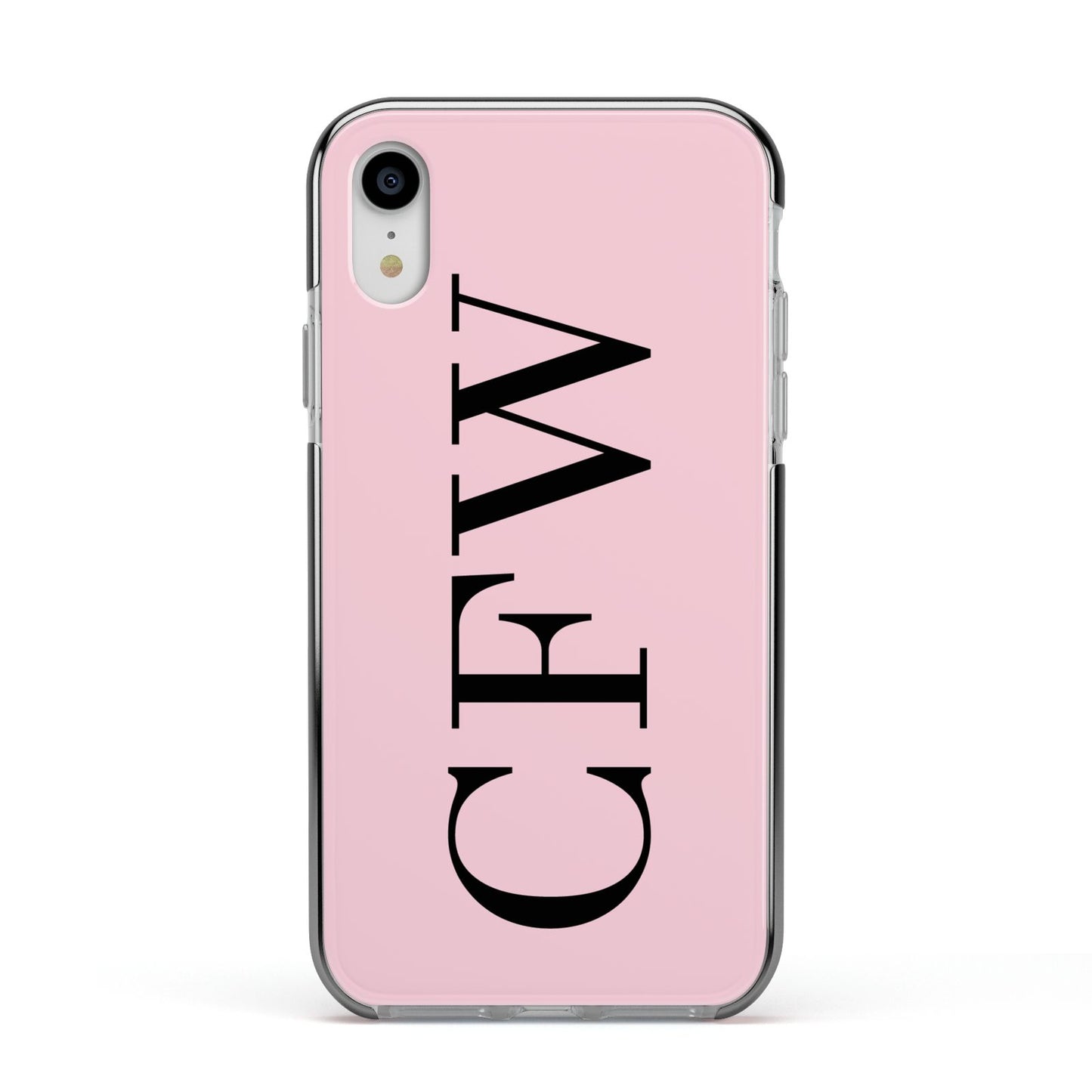 Personalised Black Pink Side Initials Apple iPhone XR Impact Case Black Edge on Silver Phone