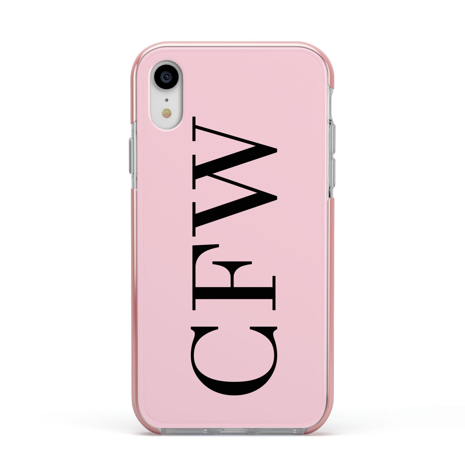 Personalised Black Pink Side Initials Apple iPhone XR Impact Case Pink Edge on Silver Phone