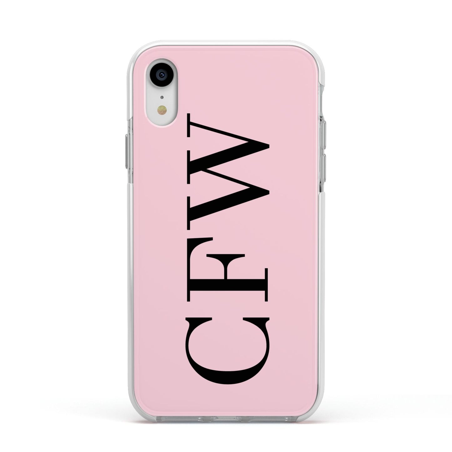 Personalised Black Pink Side Initials Apple iPhone XR Impact Case White Edge on Silver Phone