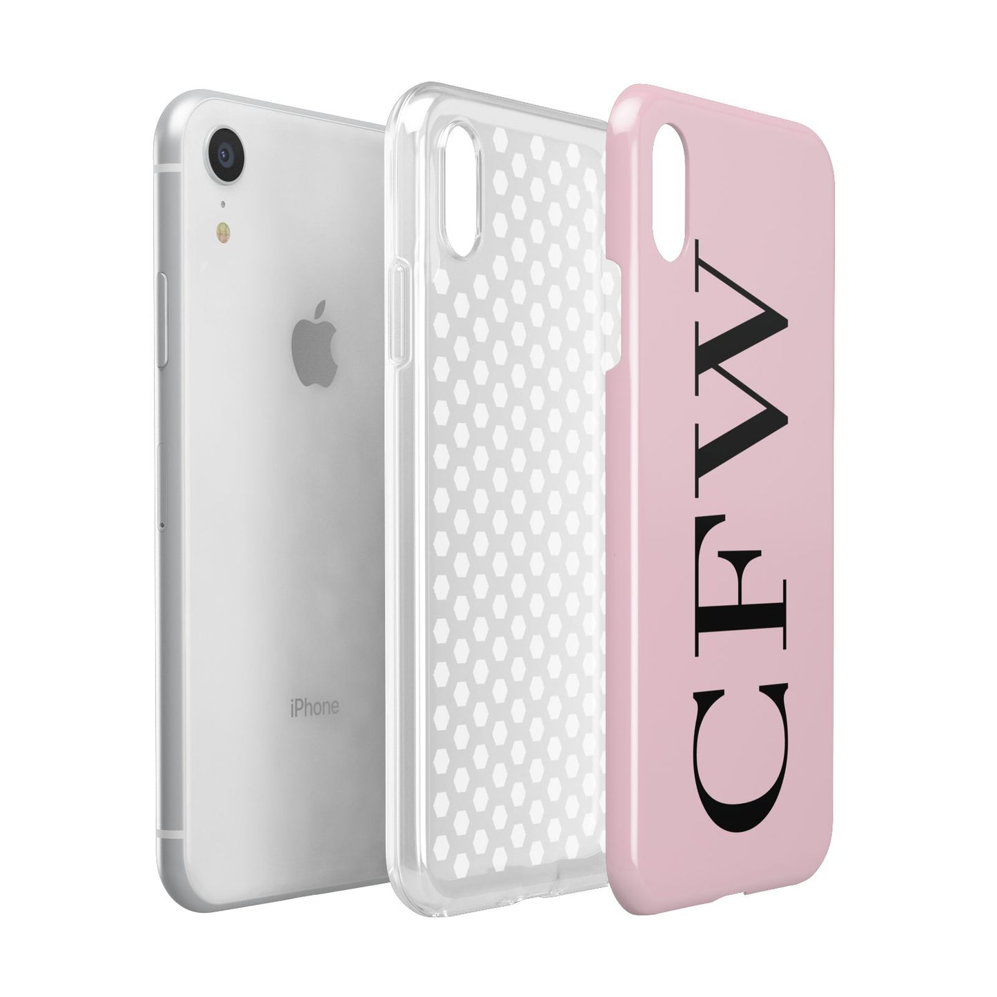 Personalised Black Pink Side Initials Apple iPhone XR White 3D Tough Case Expanded view