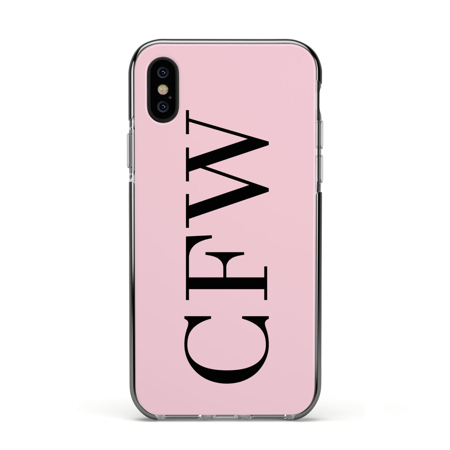 Personalised Black Pink Side Initials Apple iPhone Xs Impact Case Black Edge on Black Phone