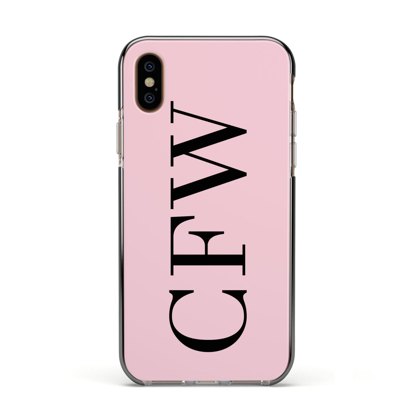 Personalised Black Pink Side Initials Apple iPhone Xs Impact Case Black Edge on Gold Phone