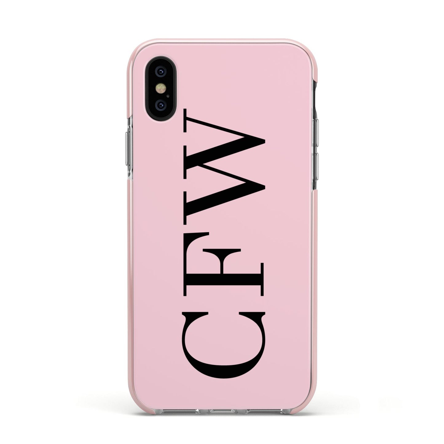 Personalised Black Pink Side Initials Apple iPhone Xs Impact Case Pink Edge on Black Phone