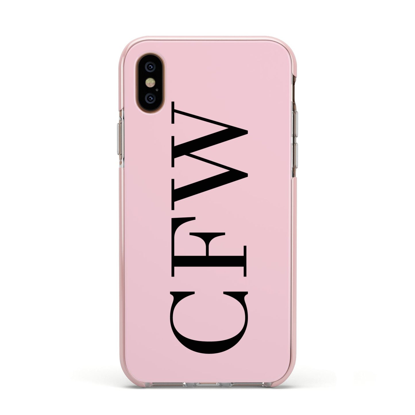 Personalised Black Pink Side Initials Apple iPhone Xs Impact Case Pink Edge on Gold Phone