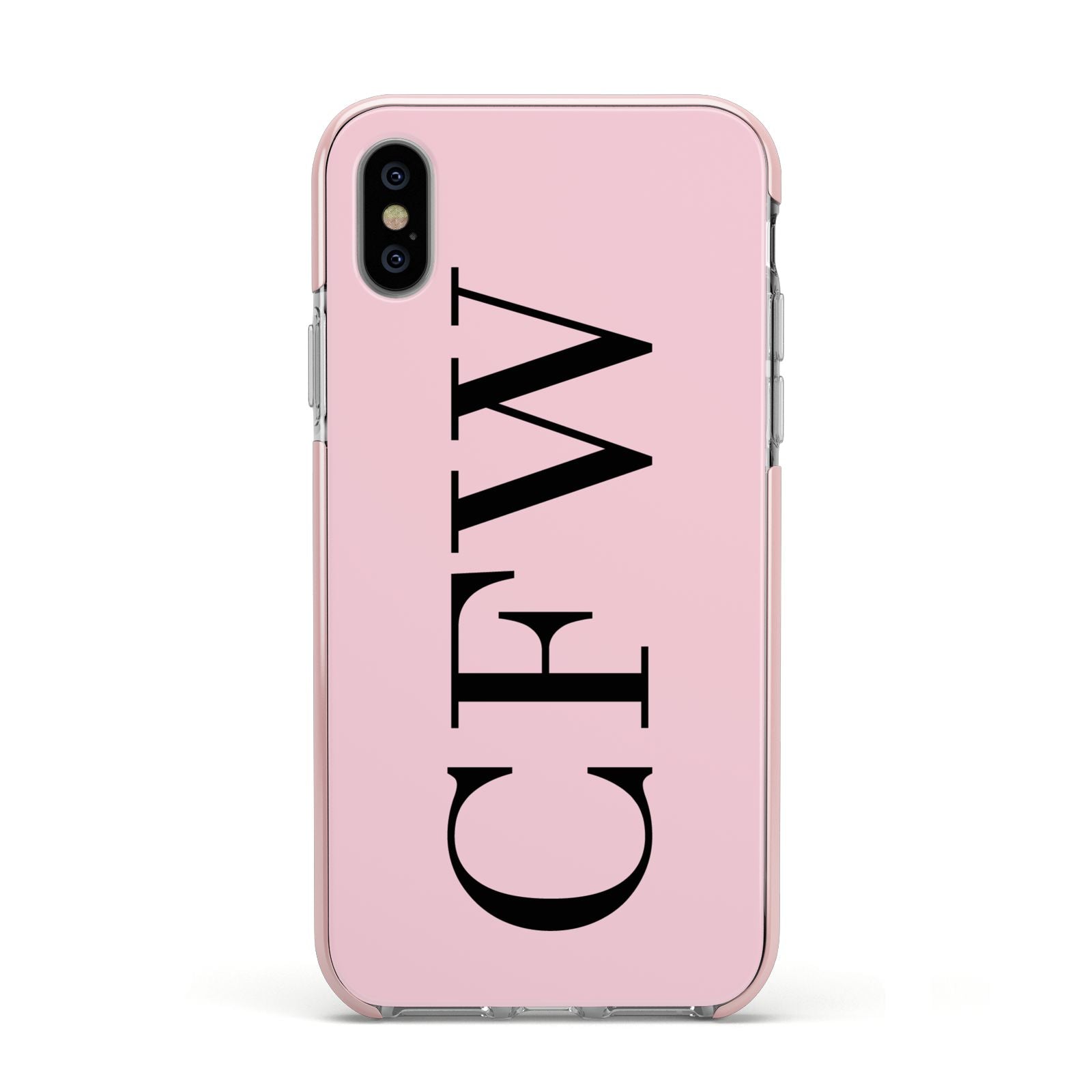 Personalised Black Pink Side Initials Apple iPhone Xs Impact Case Pink Edge on Silver Phone