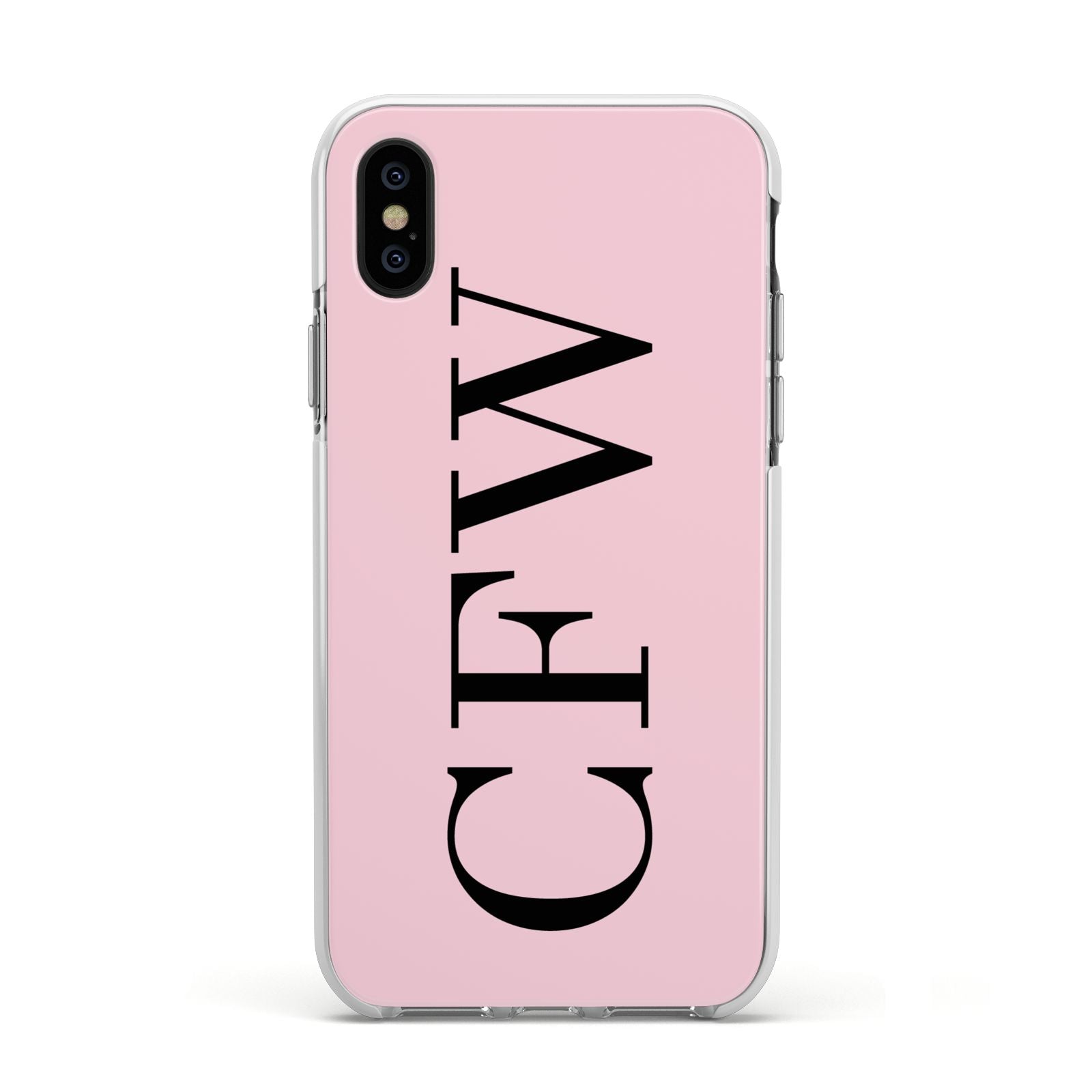 Personalised Black Pink Side Initials Apple iPhone Xs Impact Case White Edge on Black Phone