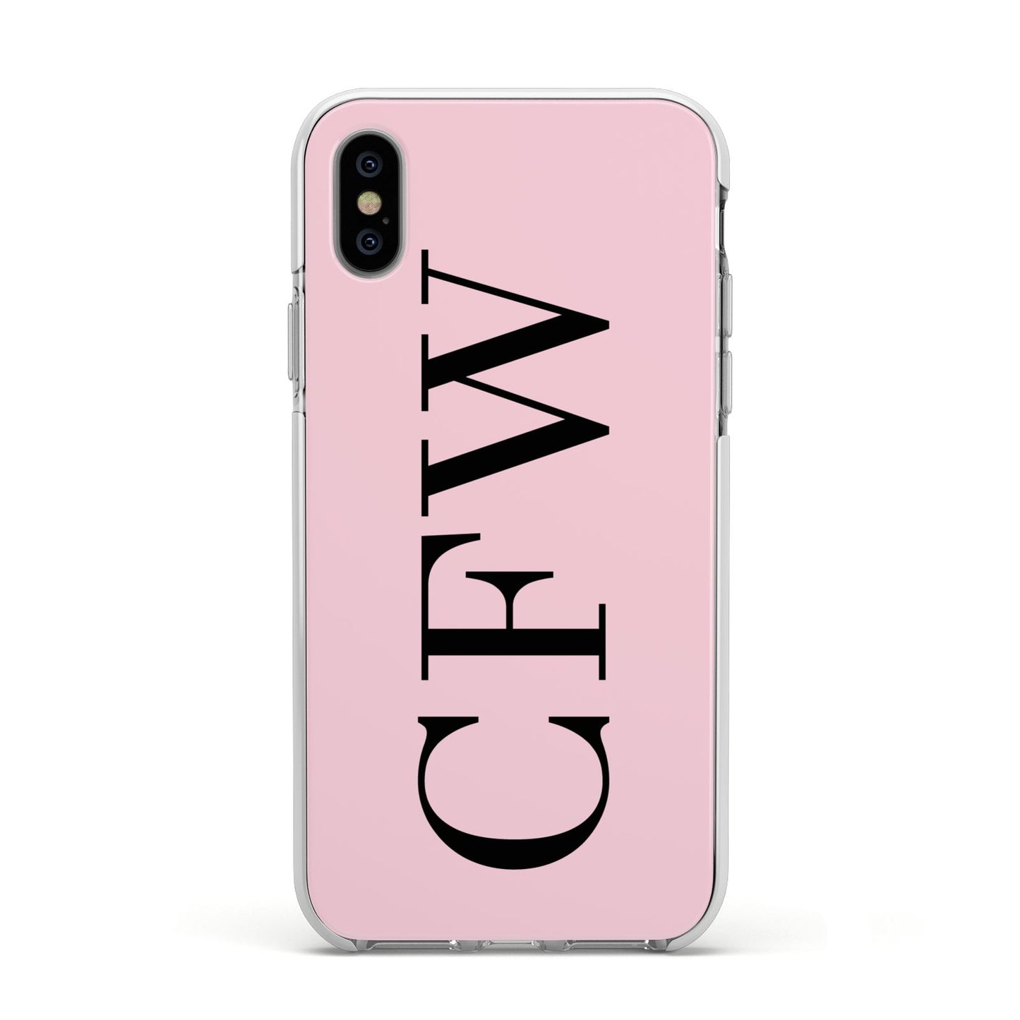 Personalised Black Pink Side Initials Apple iPhone Xs Impact Case White Edge on Silver Phone