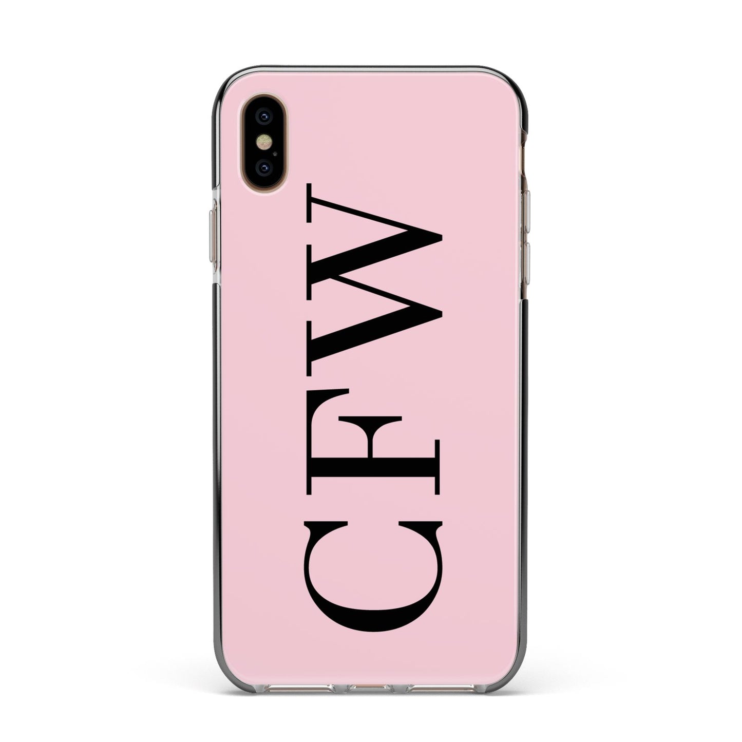 Personalised Black Pink Side Initials Apple iPhone Xs Max Impact Case Black Edge on Gold Phone