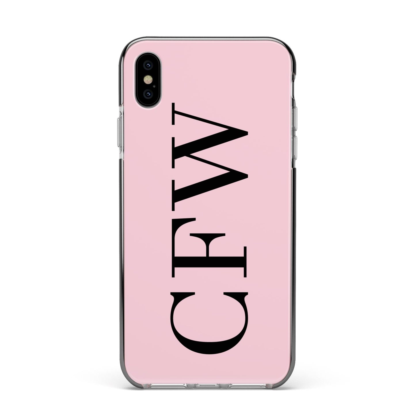 Personalised Black Pink Side Initials Apple iPhone Xs Max Impact Case Black Edge on Silver Phone