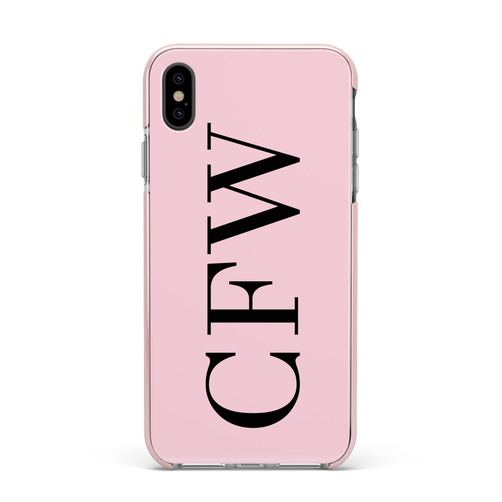 Personalised Black Pink Side Initials Apple iPhone Xs Max Impact Case Pink Edge on Black Phone