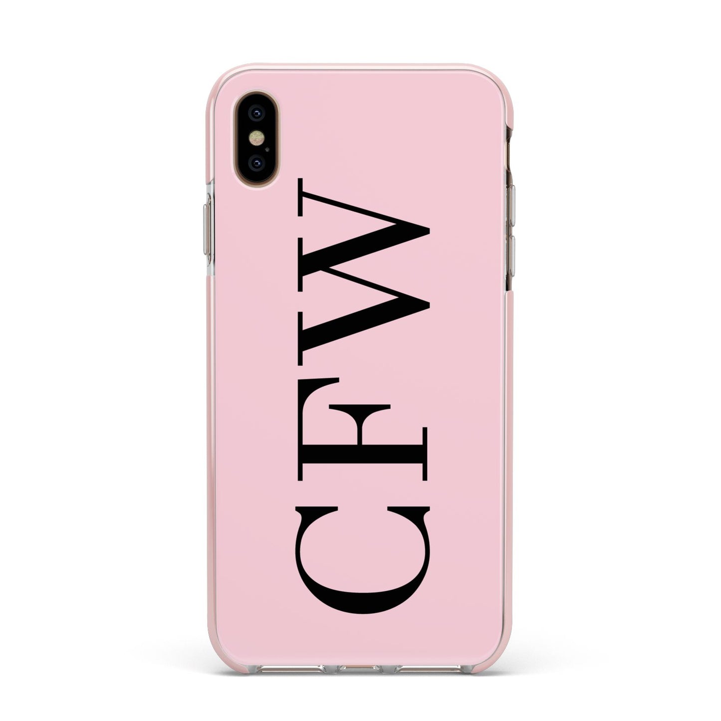 Personalised Black Pink Side Initials Apple iPhone Xs Max Impact Case Pink Edge on Gold Phone